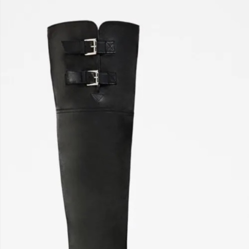 ZARA Leather 2 Buckle Over The Knee Lug Sole Tall Boots - Picture 3 of 13